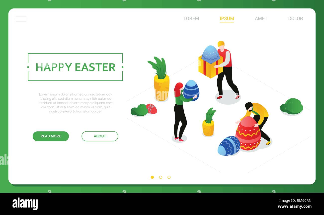 Happy Easter - colorful isometric vector web banner Stock Vector