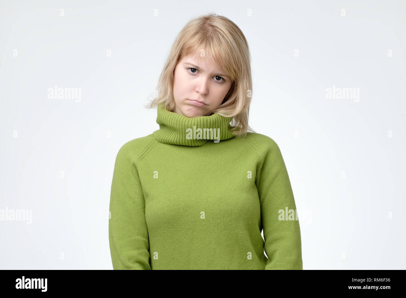 young beautiful sad nordic woman looking worried and thoughtful. Stock Photo
