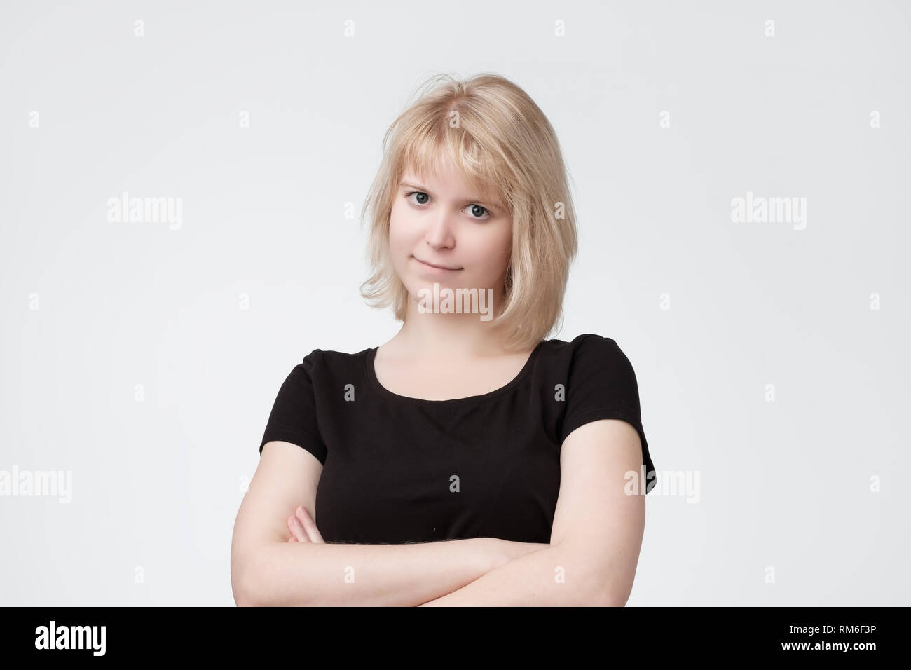 Portrait of young beautiful cute cheerful girl smiling looking at ...