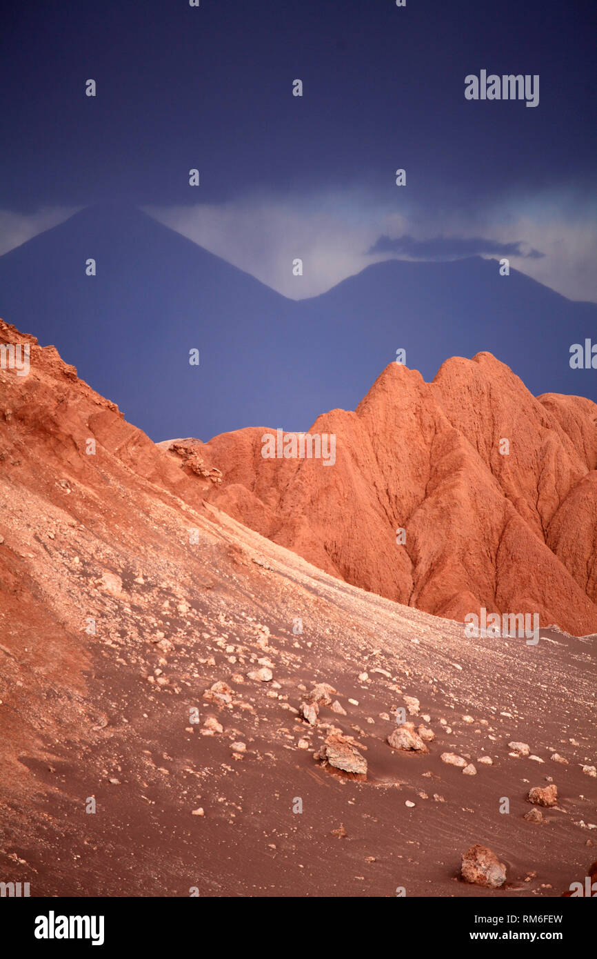Chile, Antofagasta Region, Atacama Desert, Valle de la Luna, Volcano Licancabur, Stock Photo