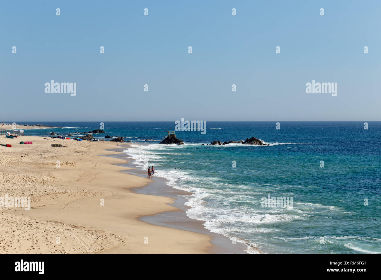 Vila do Conde, Portugal - June 19, 2015: Wide view of Vila do Conde Beach at the start of the bathing season, north of Portugal Stock Photo