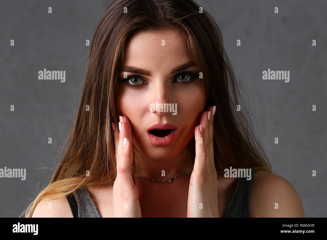 Pretty European Face Beautiful face shocked wonder hi-res stock photography and images - Alamy