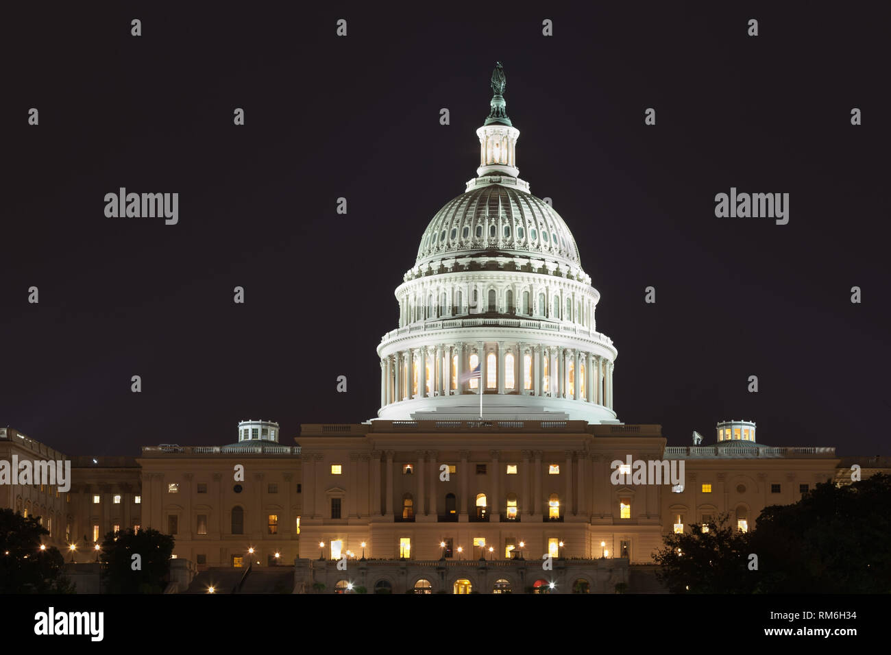 US Capitol building at night in summer. Washington DC. White house building in the light of lanterns Stock Photo