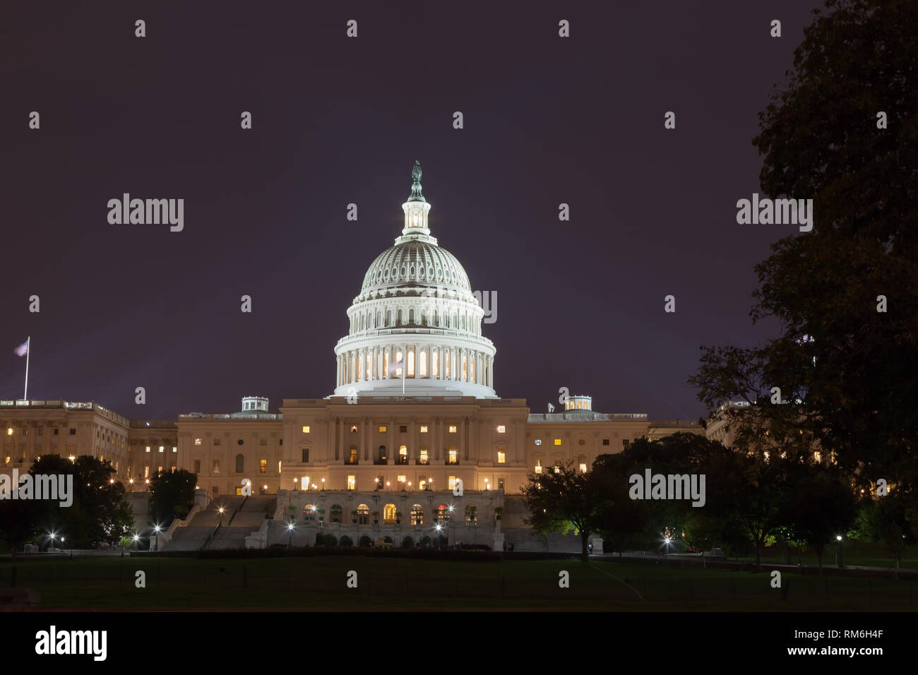 US Capitol building at night in summer. Washington DC. USA. White house