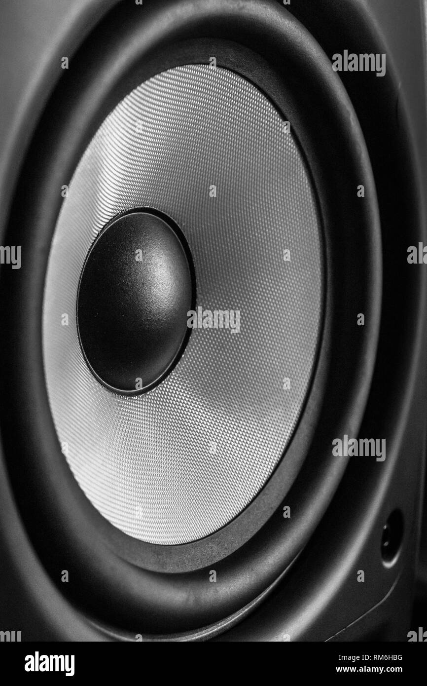 Close up of side speaker cone in blsck and white Stock Photo