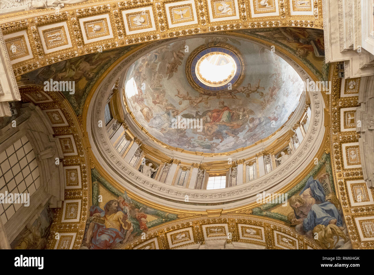 Architectural details of the dome at St. Peter's Basilica, San Pietro in Vaticano, Papal Basilica of St. Peter in the Vatican, Rome, Italy Stock Photo