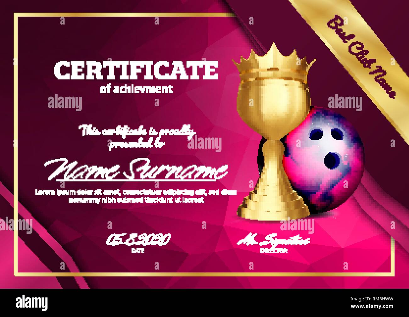 bowling-certificate-diploma-with-golden-cup-vector-sport-award-template-achievement-design-honor-background-a4-horizontal-illustration-stock-vector-image-art-alamy