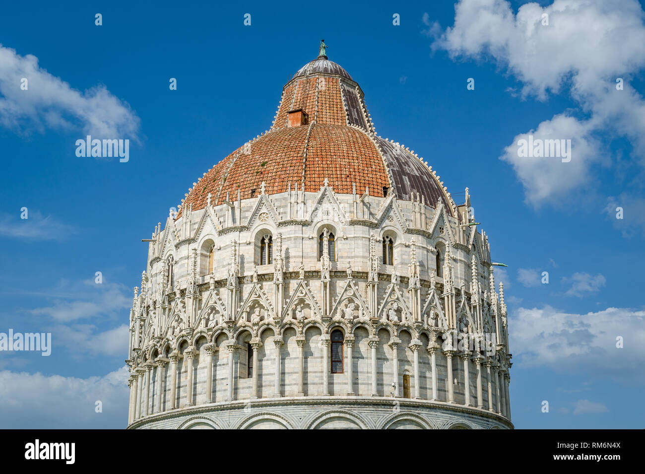 Pisa Baptistery close up view. Central square of old Pisa. Toscana, Italy Stock Photo