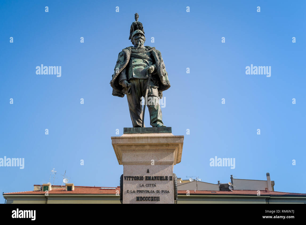 Statua di Vittorio Emanuele II at Pisa old town, front view. Toscana province, Italy. Stock Photo