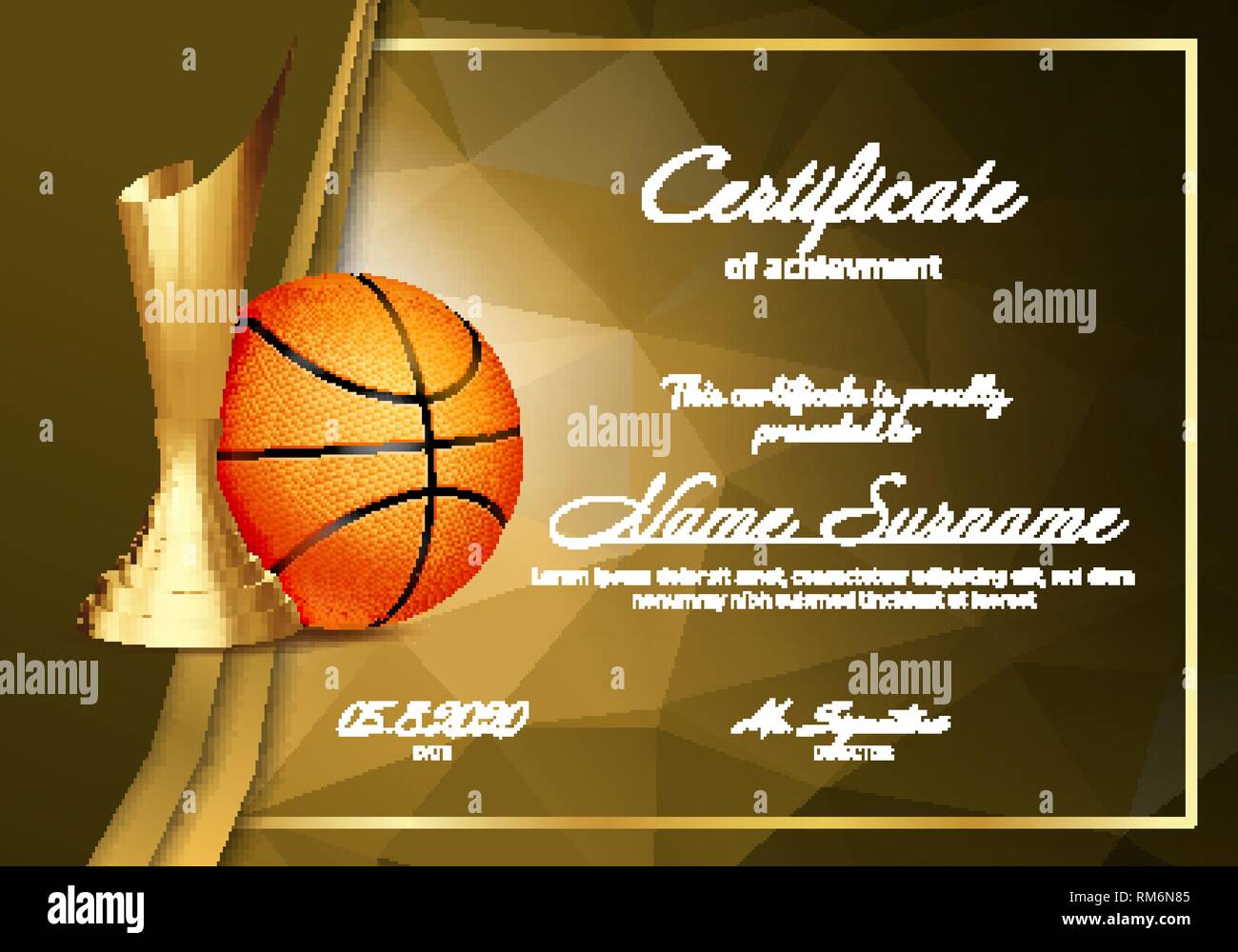 Basketball Certificate Diploma With Golden Cup Vector. Sport Vintage  Appreciation. Modern Gift. Print Blank. A4 Horizontal. Event Illustration  Stock Vector Image & Art - Alamy