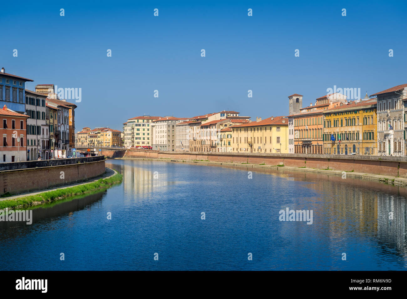 Old buildings of Pisa at Arno river shores. Toscana province, Italy Stock Photo