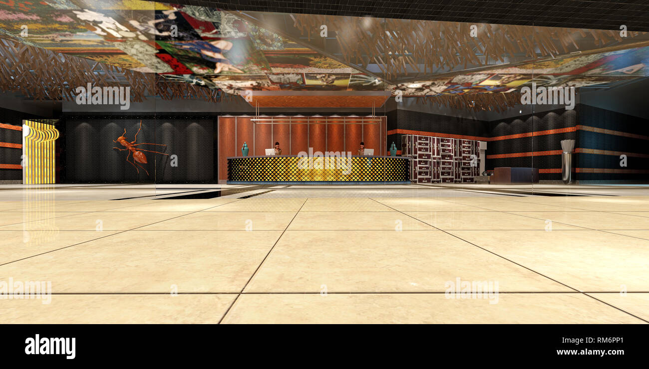 3d render of luxury hotel reception lobby Stock Photo - Alamy
