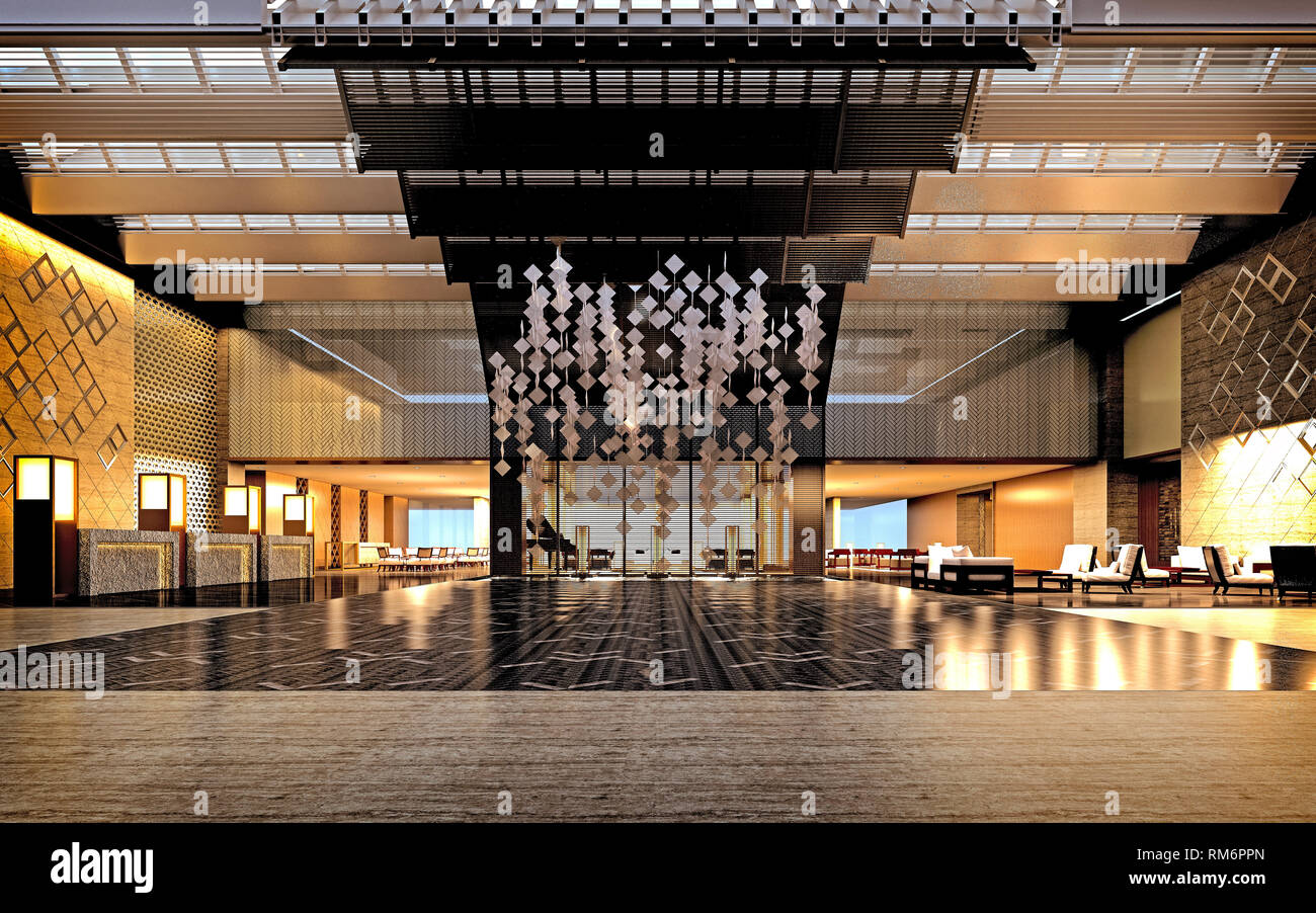 3d render of luxury hotel reception lobby Stock Photo - Alamy