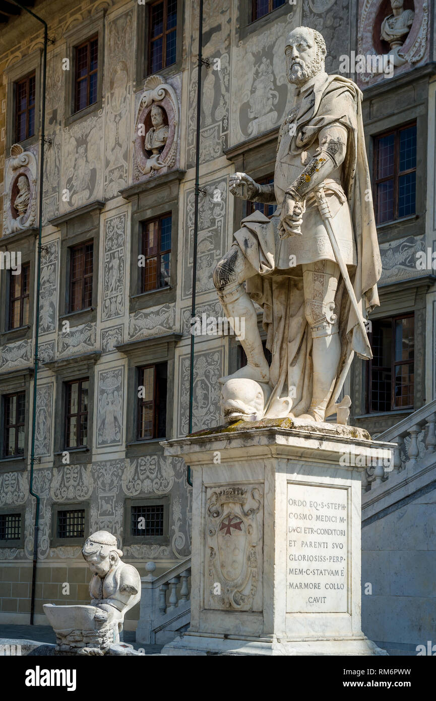 Historic statues of Pisa old town. Toscana province landmarks, Italy Stock Photo