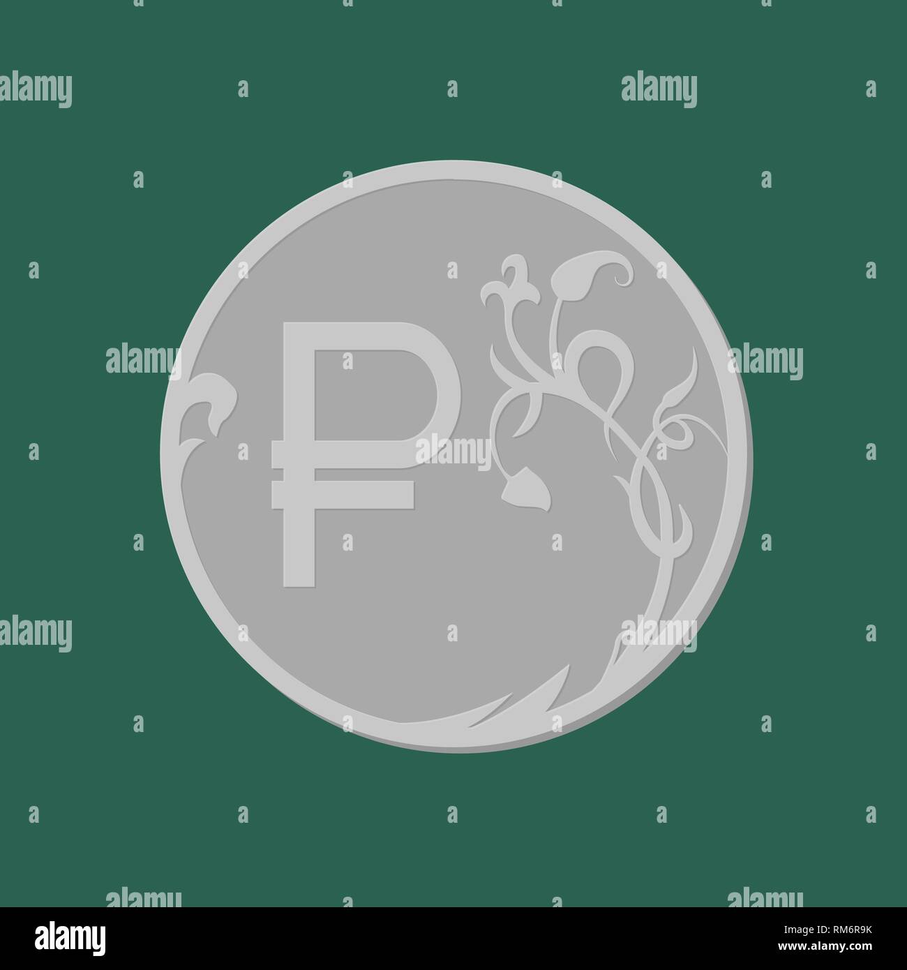 Russian ruble coin Icon on green background. Isolated vector Stock Vector