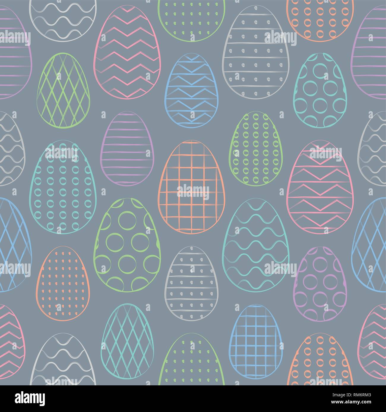 Easter seamless pattern. Colorful Easter eggs. Minimal hand drawn pattern. Vector Illustration. Stock Vector