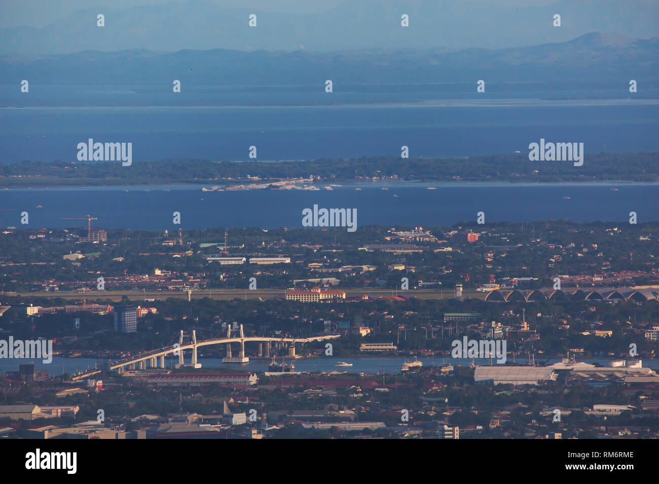 Tops Cebu City view of Mactan Olango and Bohol details of Mactan Bridge Mactan Strait, Airport, Harbor a tourist spot and sightseeing point Stock Photo