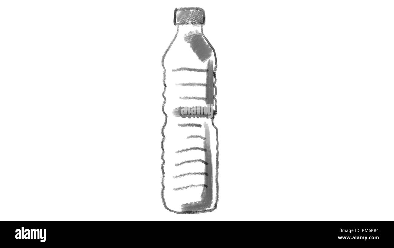 disposable plastic bottle, drawn on white chalkboard, footage ideal for representing ecology problems Stock Photo