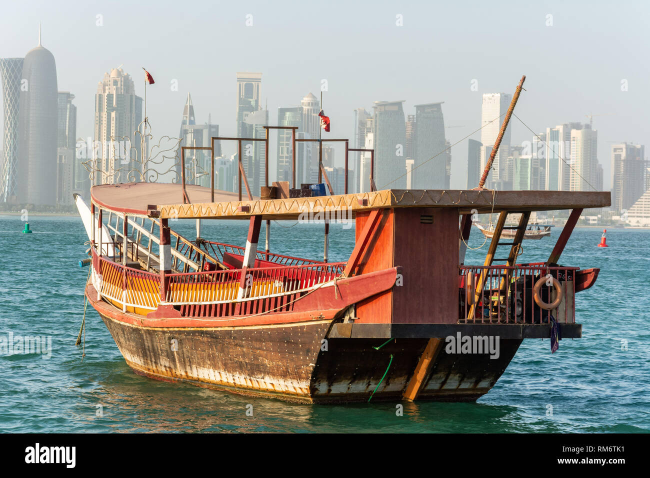 Traditional dhow boat in Doha, Qatar. Stock Photo