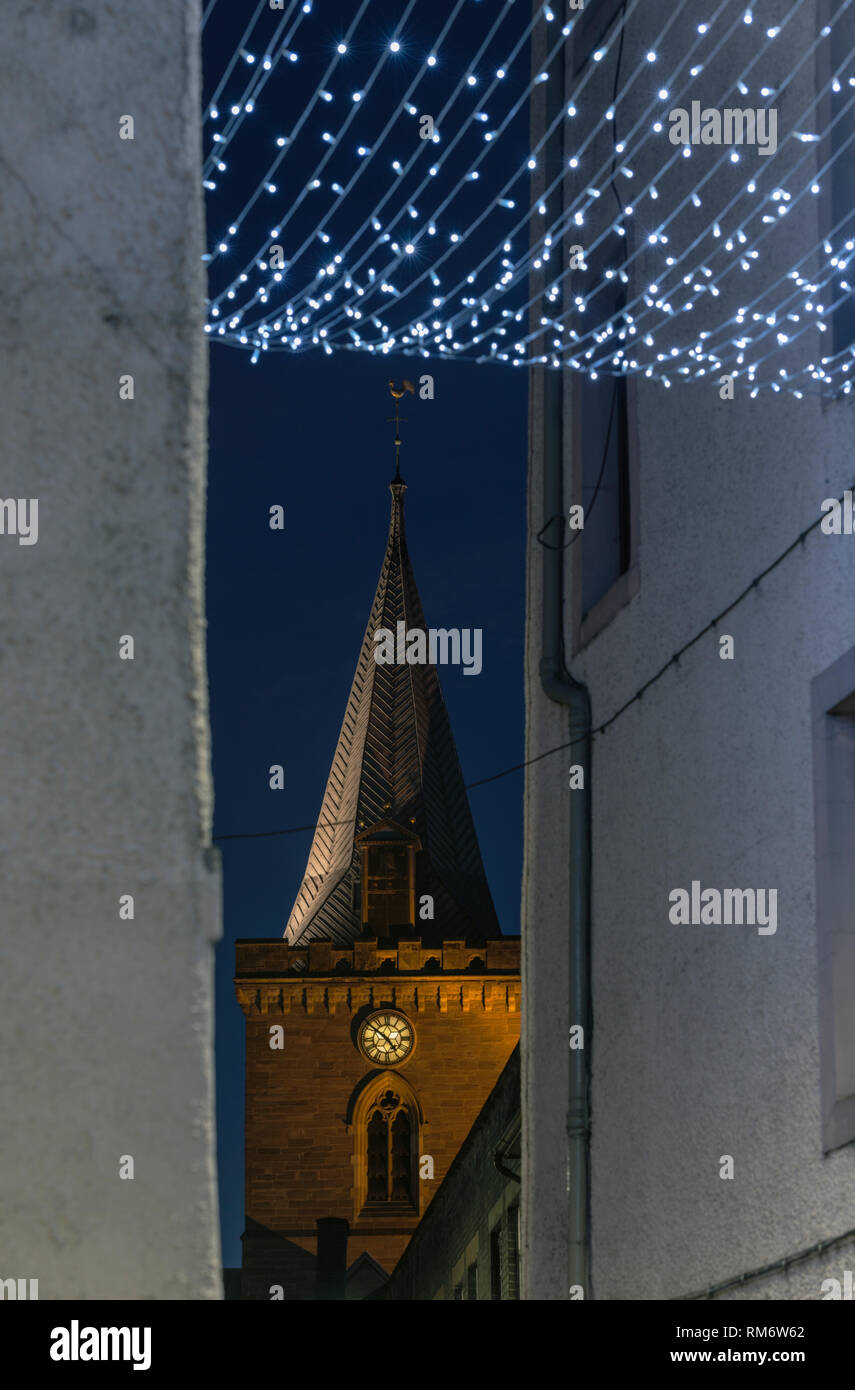 St John's kirk spire at dusk in Perth, Scotland, UK Stock Photo