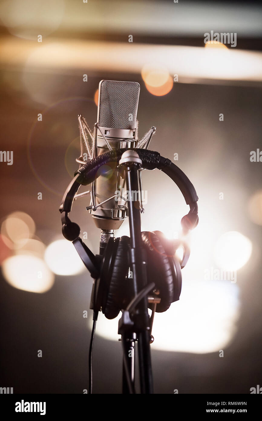 studio microphone and headphones