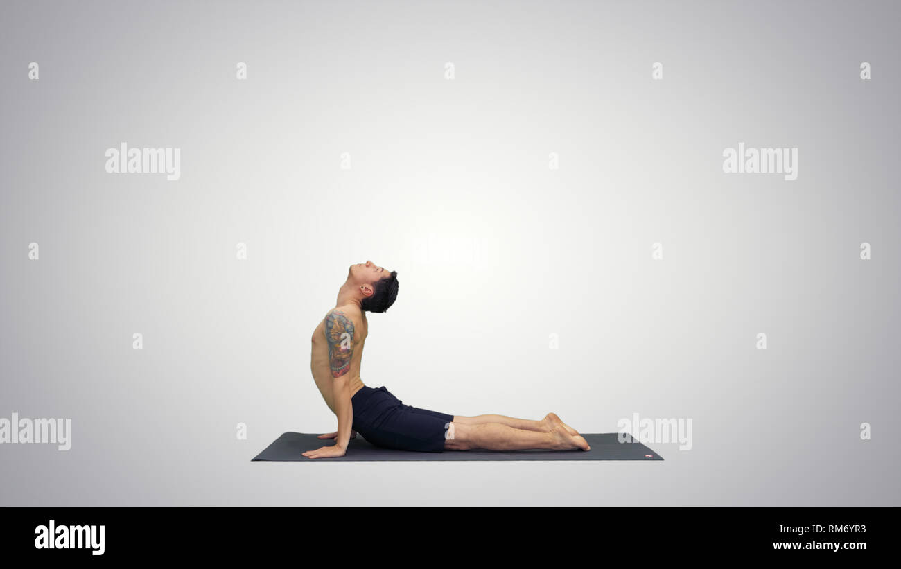Flexible Strong Yoga Man In Upward And Downward Facing Dog Urdhva Mukha Svanasana On Gradient Background Stock Photo Alamy Flexible Strong Yoga Man In Upward And Downward Facing Dog Urdhva Mukha Svanasana On Gradient Background Stock Photo Alamy
