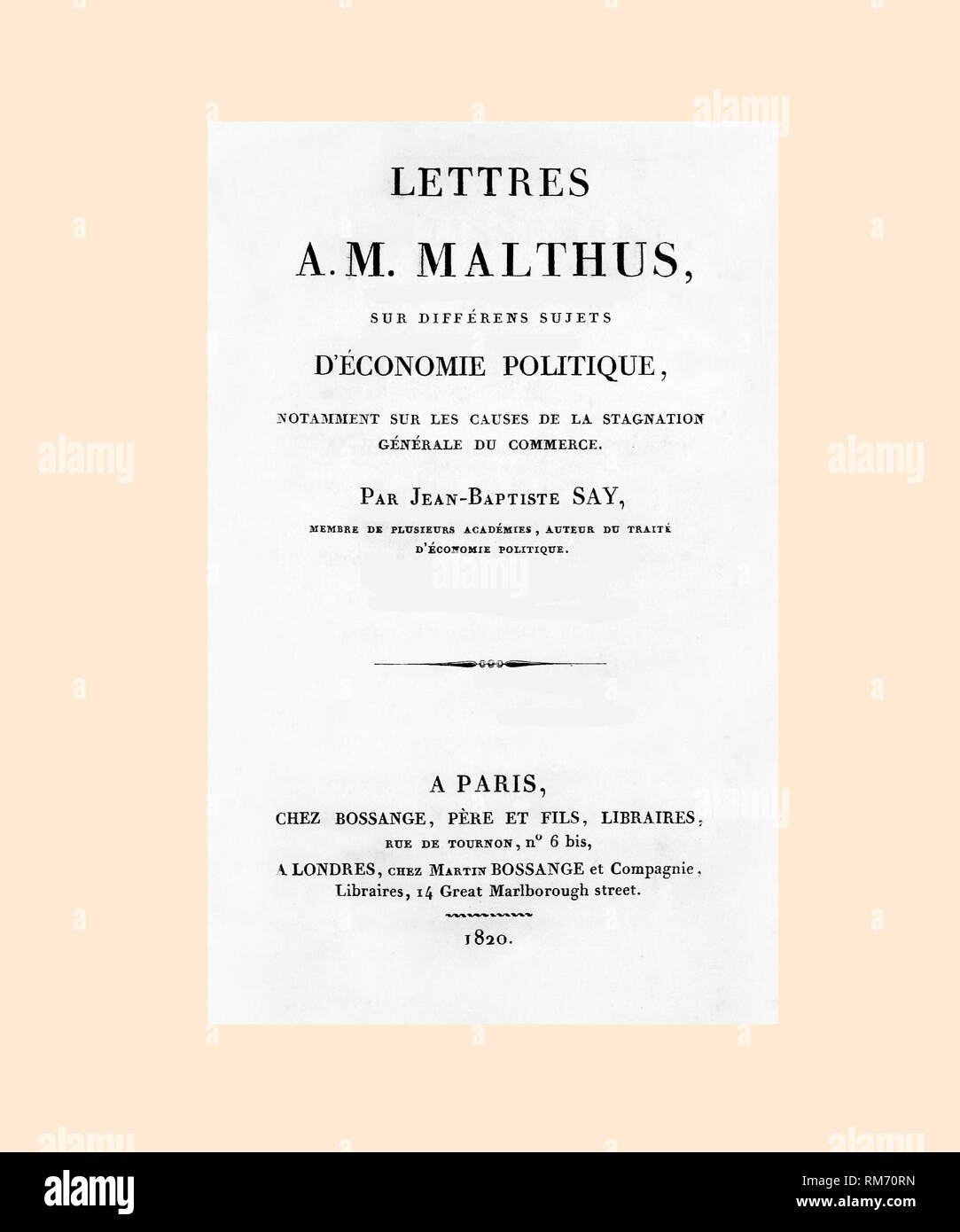 Jean Baptiste Say 1767-1832 Title Page cleaned and re-set Stock Photo