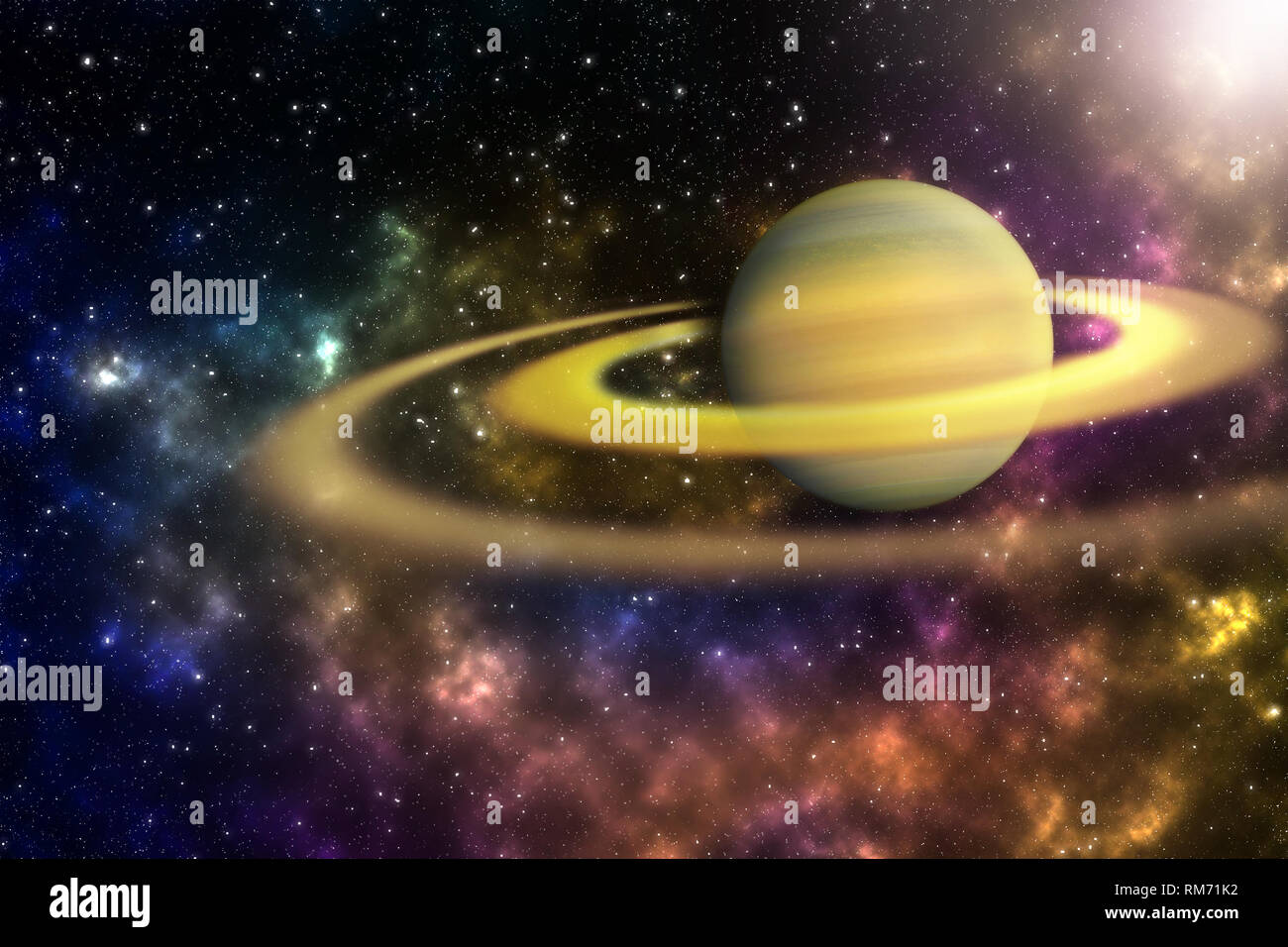 Saturn in the colorful universe with lights - Elements furnished by NASA Stock Photo