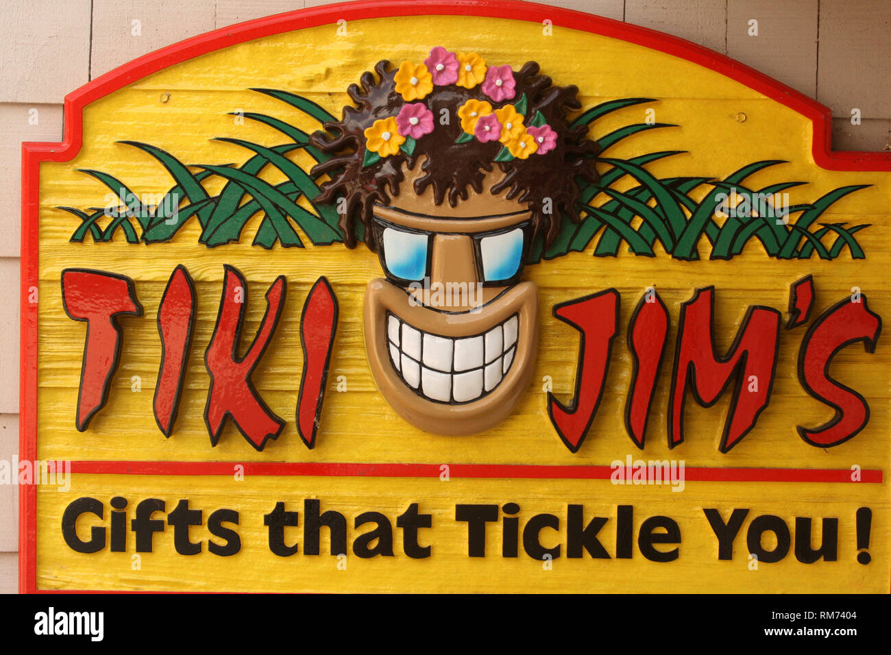 Tiki Jim's gift shop logo at Myrtle Beach, SC, USA Stock Photo Alamy