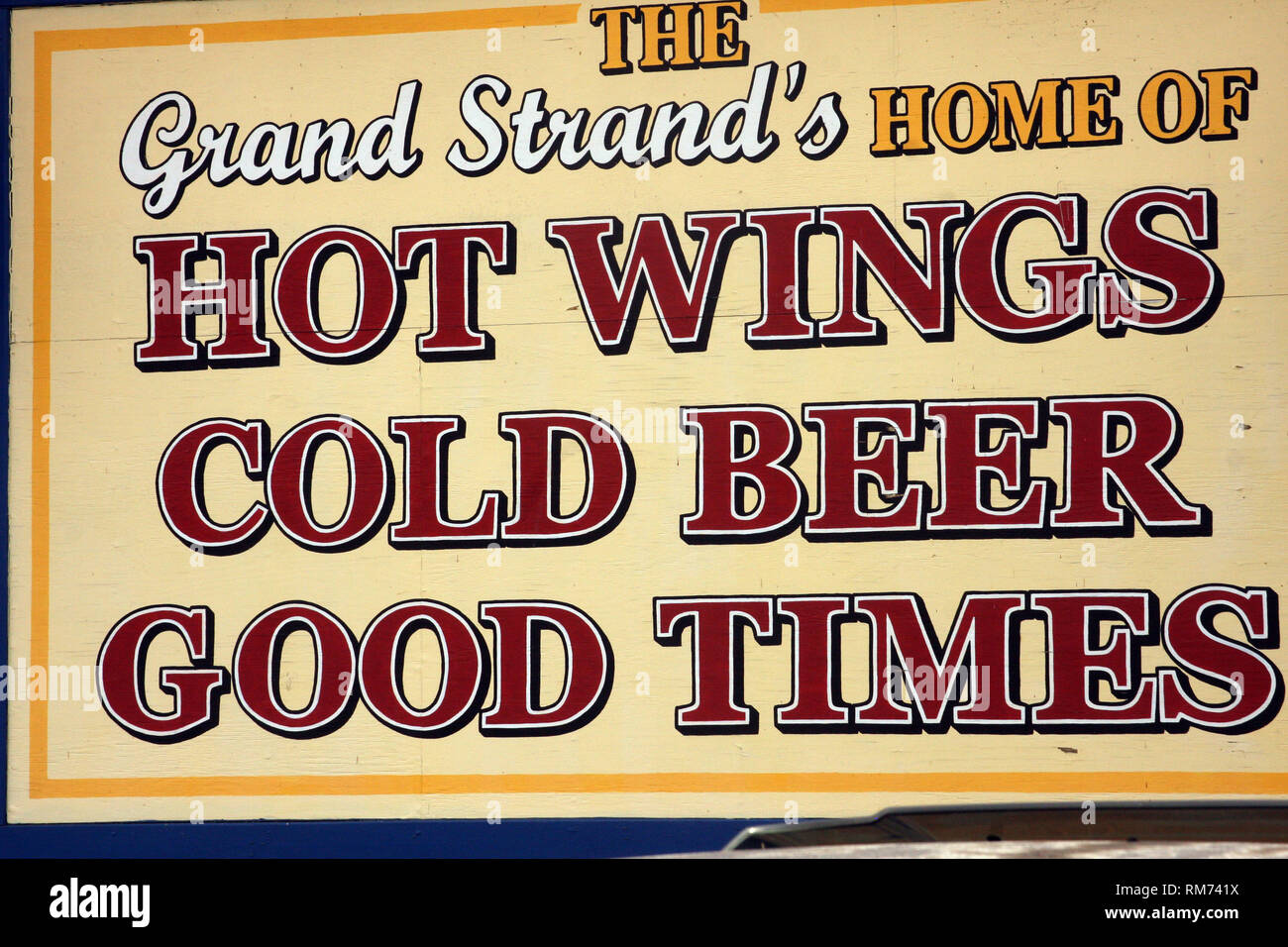 Ad on the facade of the Wild Wing Cafe in Myrtle Beach, SC, USA Stock Photo