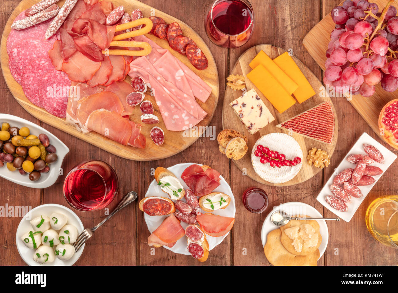 Gourmet Charcuterie. An assortment of sausages and hams, deli meats