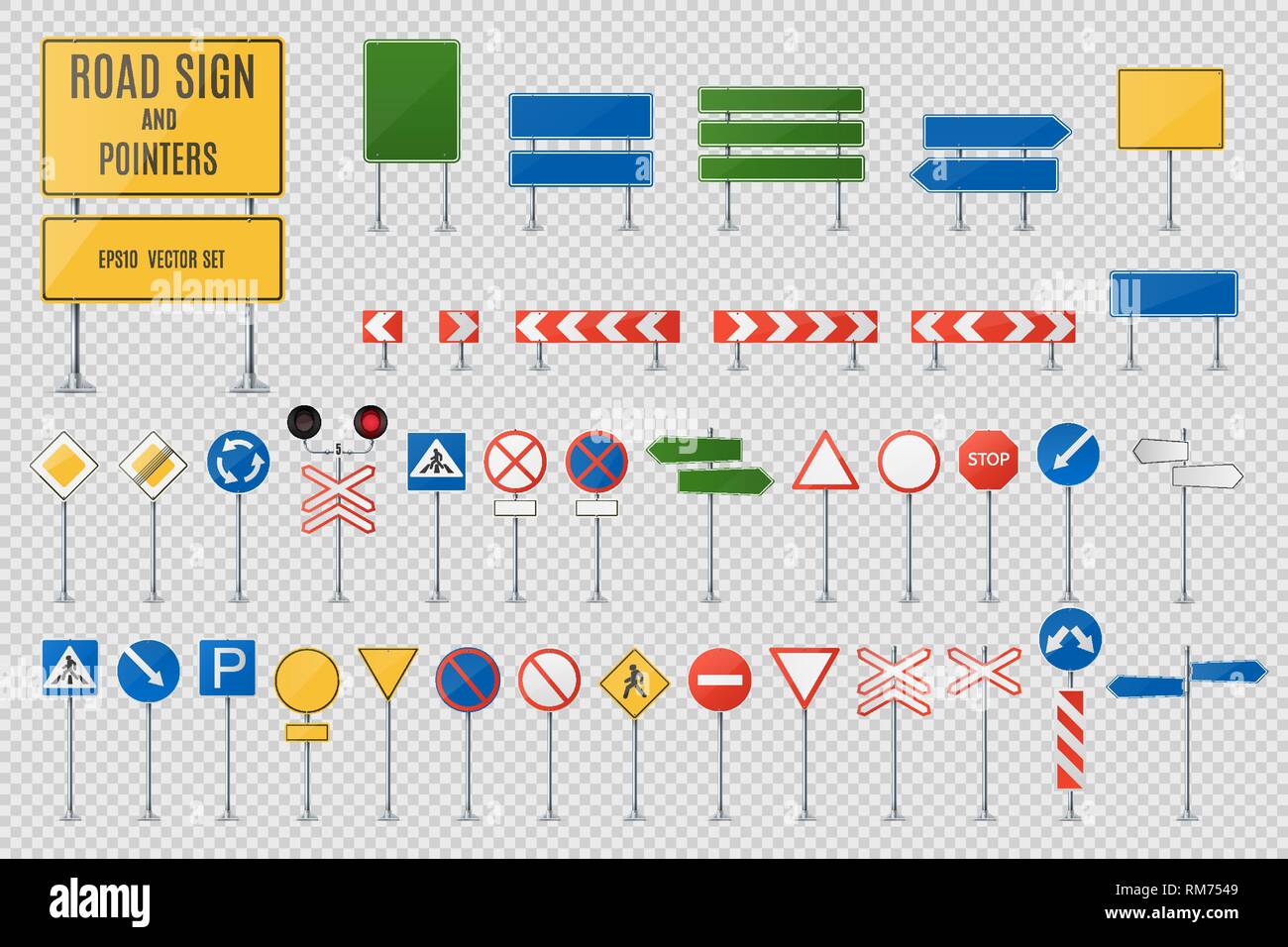 Different Types Of Road Signs And Pointers Realistic Vector Set. Blank Road Signs Stock Vector