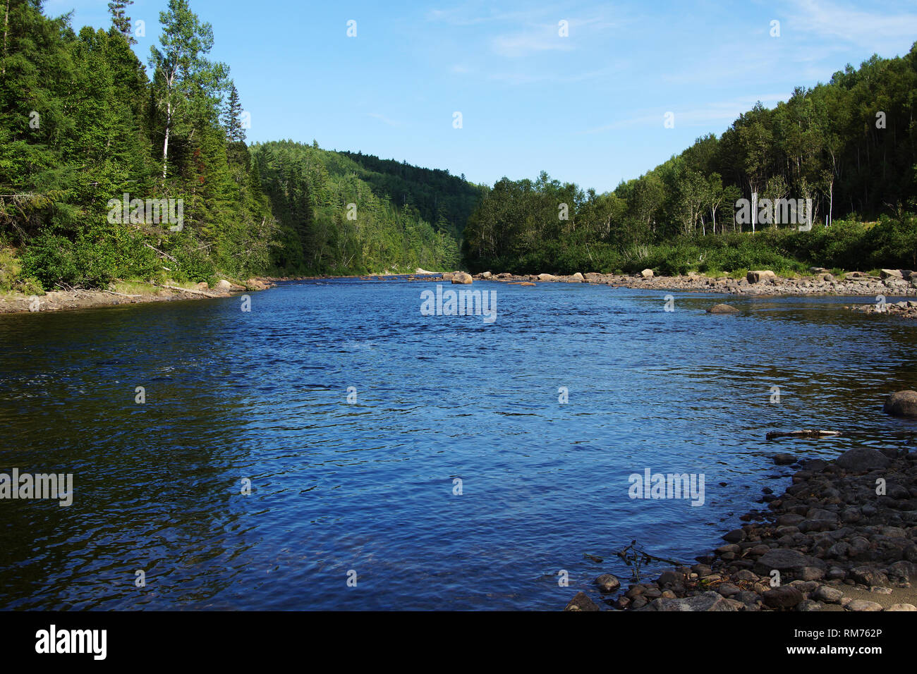 Beautiful salmon river landscape in Quebec, Canada Stock Photo