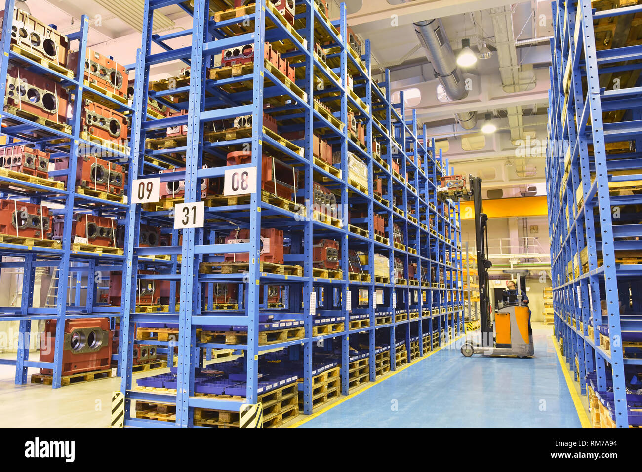 high shelves with industrial goods in a goods warehouse of a factory Stock Photo Alamy