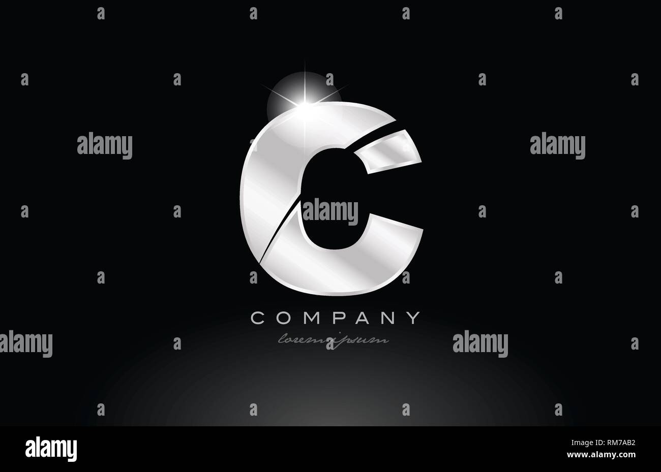 silver letter c metal alphabet logo icon design with grey color on ...