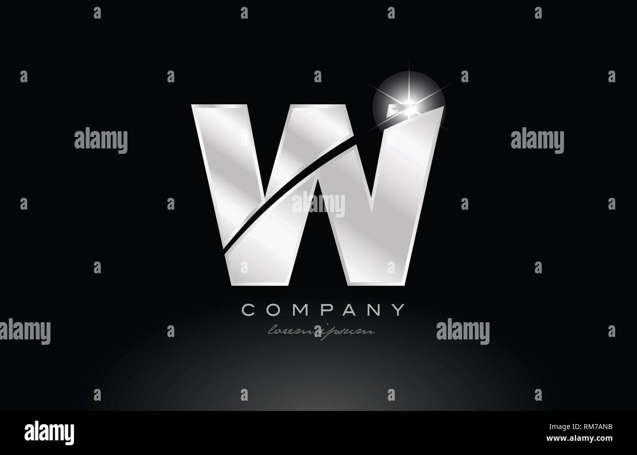 silver letter w metal alphabet logo icon design with grey color on ...