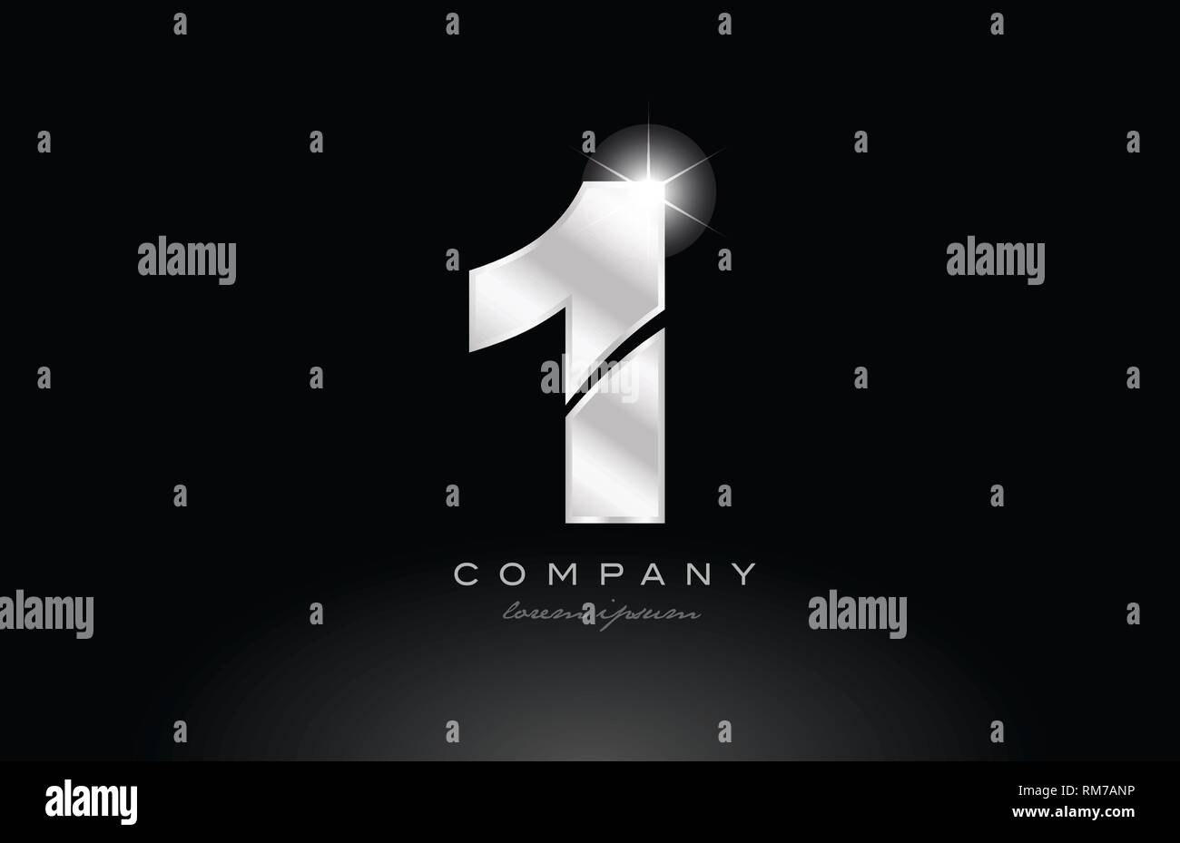 silver metal 1 number logo icon design with grey color on black