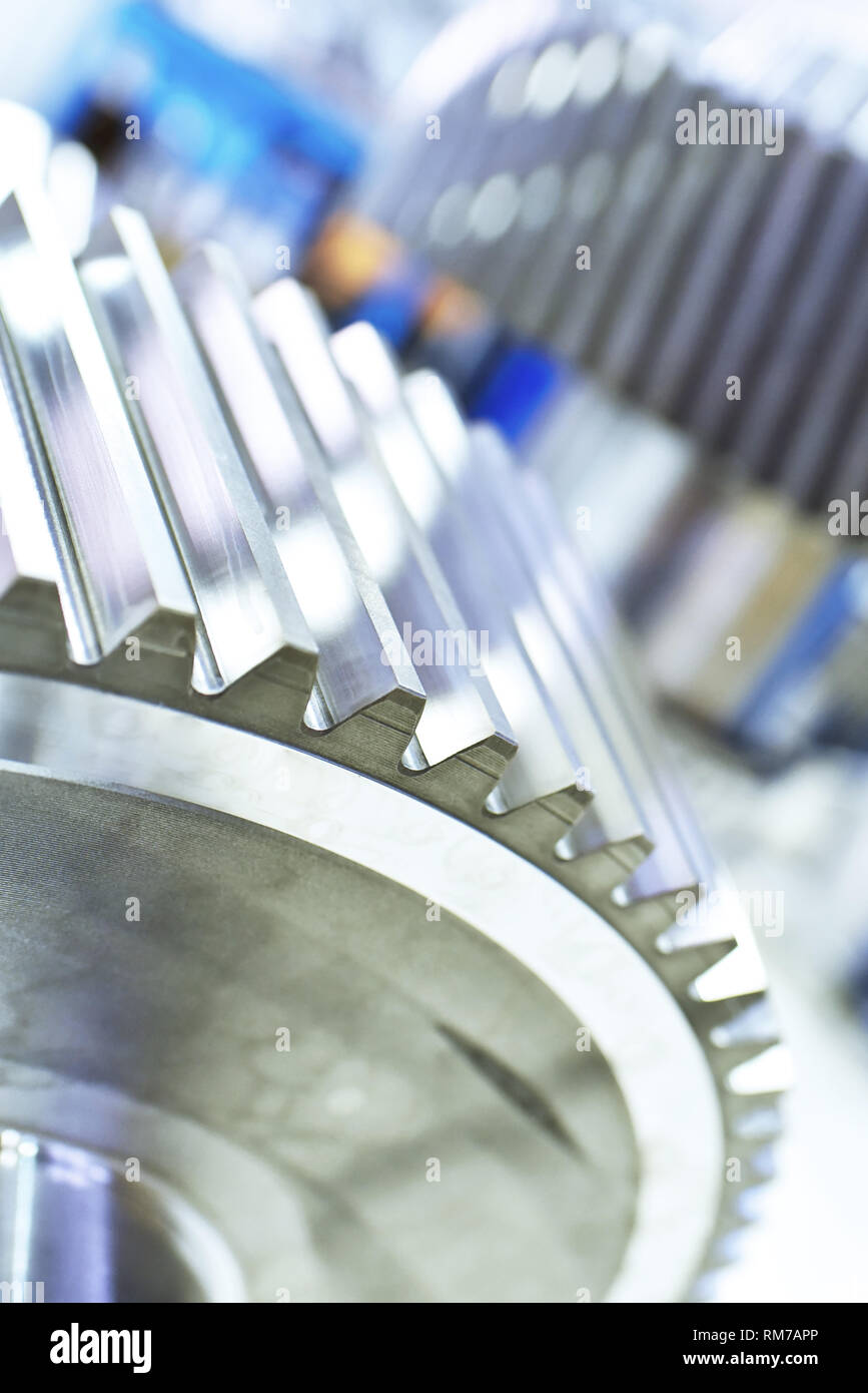closeup gearwheels of a gearbox in mechanical engineering Stock Photo