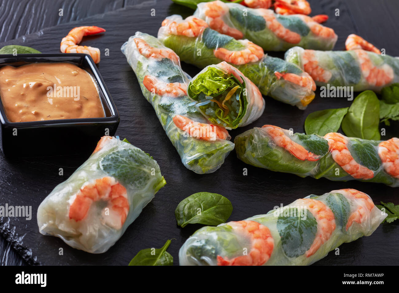 Fresh Spring Roll, Vietnamese Rice Paper Rolls loaded with lettuce, bean sprouts, vermicelli