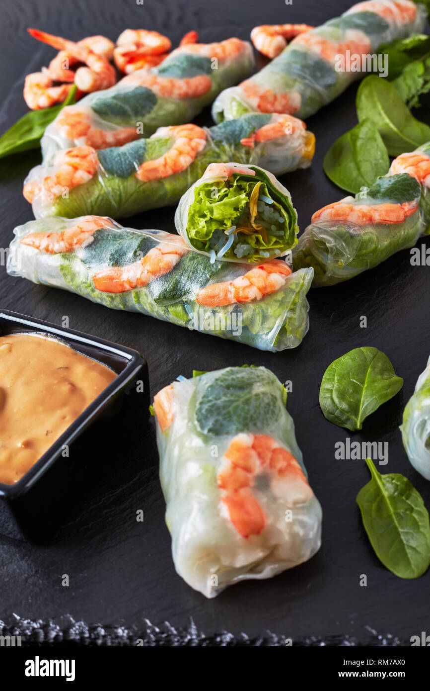 Fresh Spring Roll, Vietnamese Rice Paper Rolls loaded with lettuce, bean sprouts, vermicelli