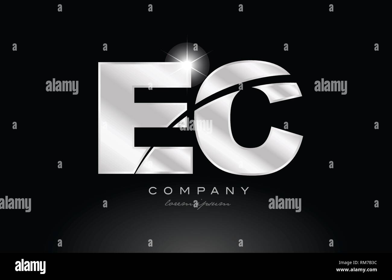 silver letter ec e c metal combination alphabet logo icon design with ...