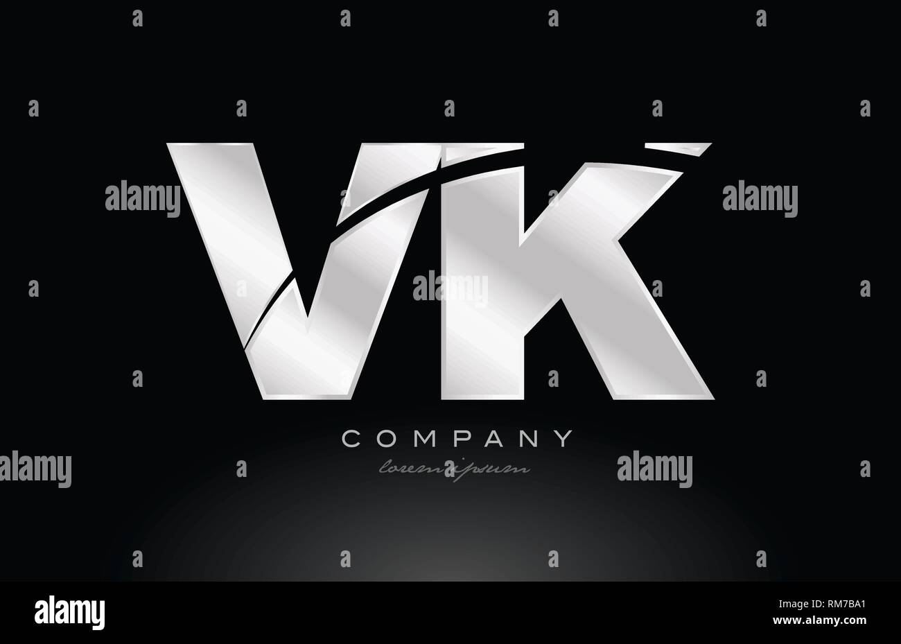 silver letter vk v k metal combination alphabet logo icon design with ...