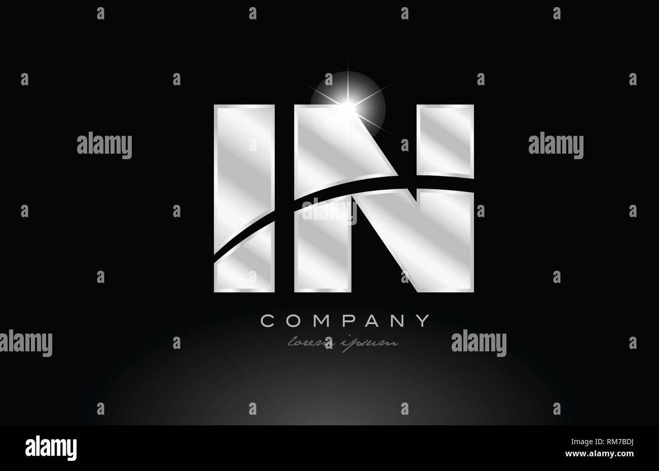 silver letter in i n metal combination alphabet logo icon design with ...
