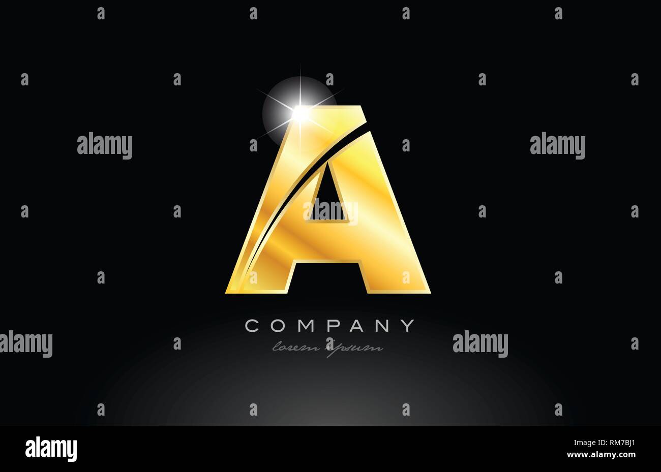 letter A gold golden alphabet logo icon design with metal look on black ...