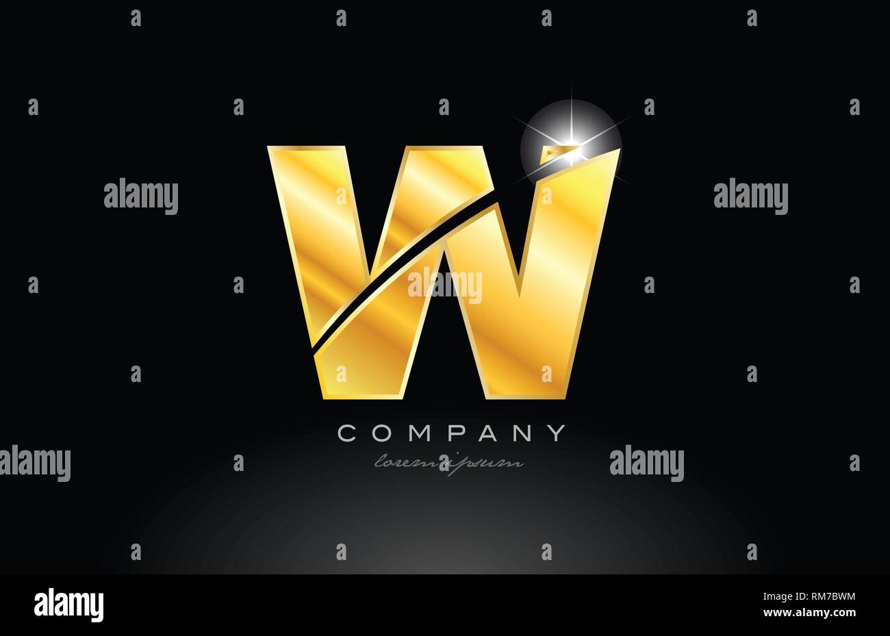 letter w gold golden alphabet logo icon design with metal look on black ...