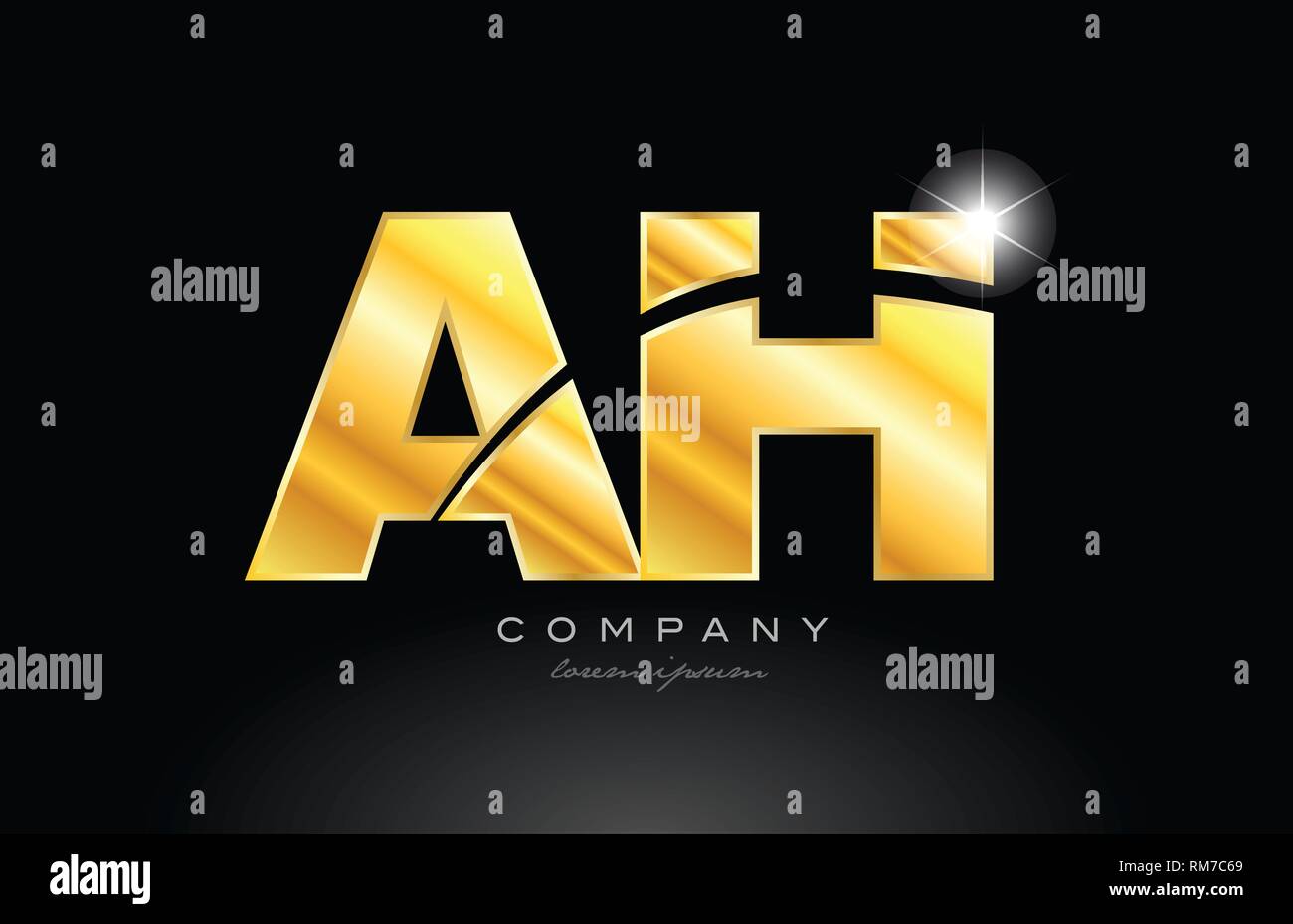 combination letter ah a h gold golden alphabet logo icon design with ...