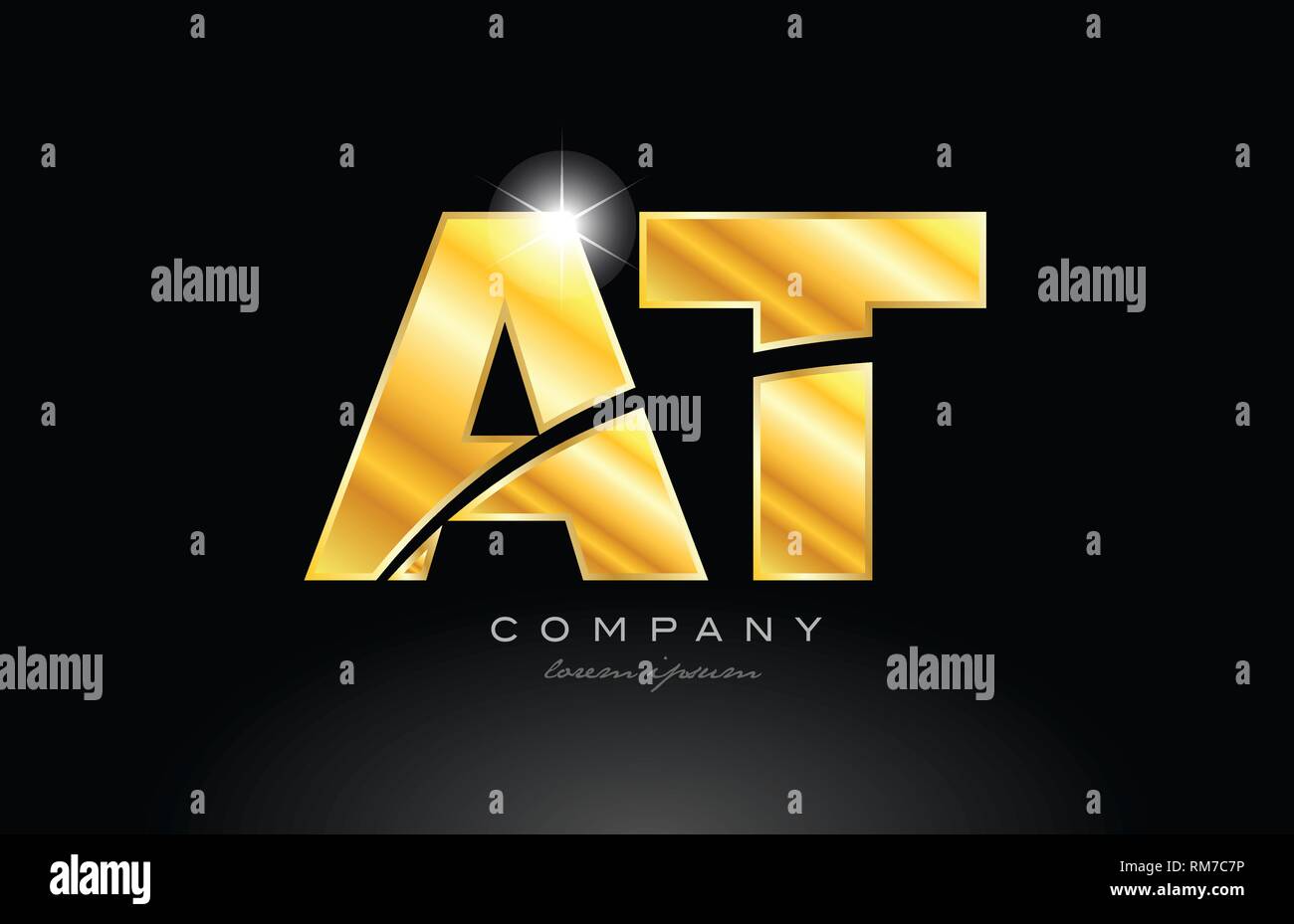 combination letter at a t gold golden alphabet logo icon design with ...