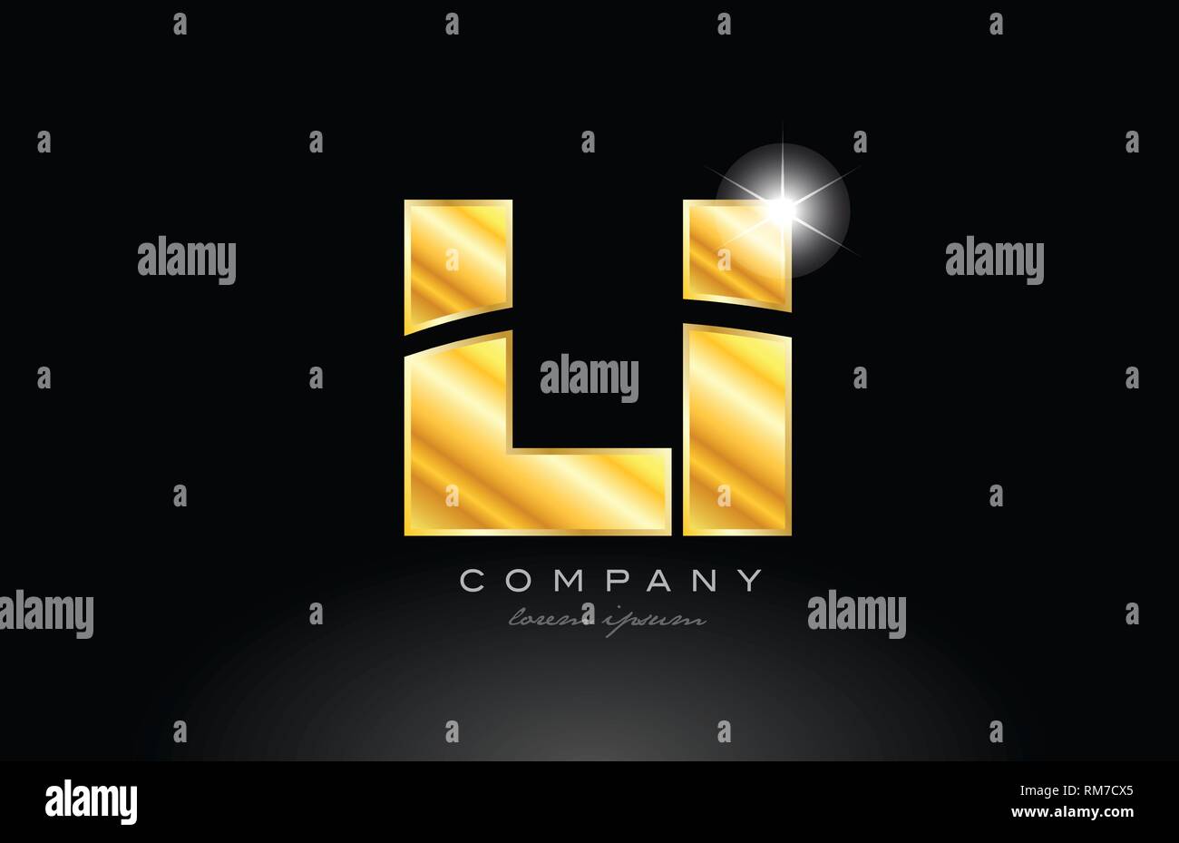 combination letter li l i gold golden alphabet logo icon design with ...