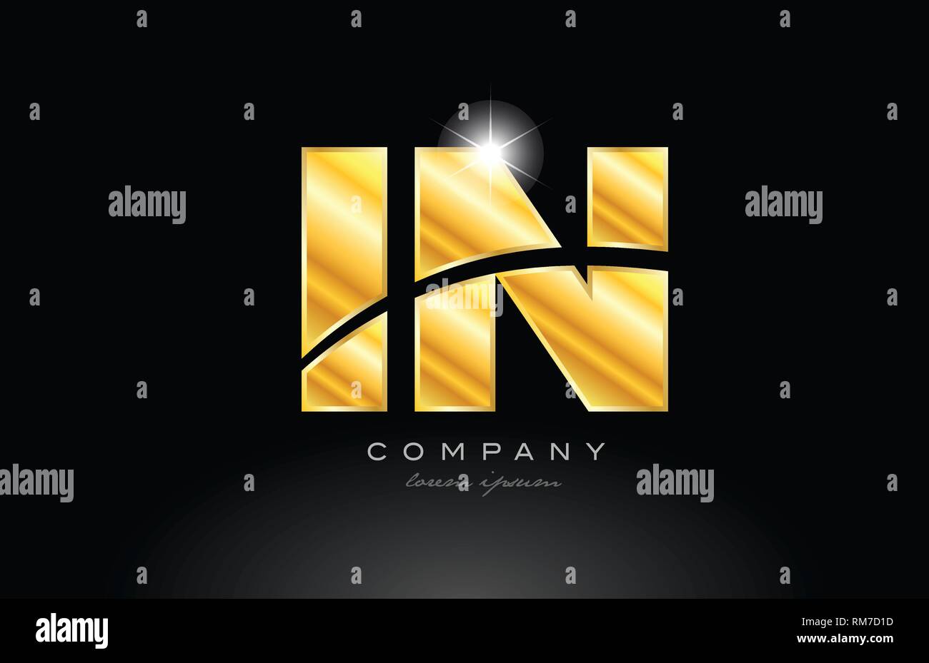 combination letter in i n gold golden alphabet logo icon design with ...