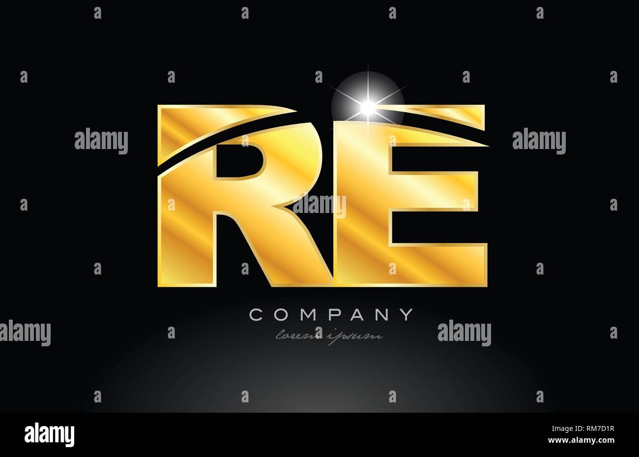 combination letter re r e gold golden alphabet logo icon design with ...